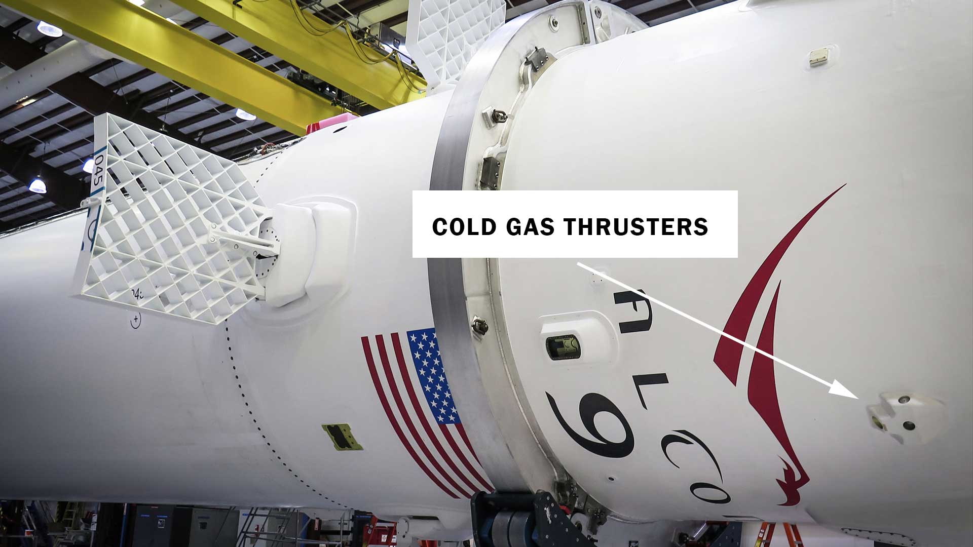 <small><strong>Figure 4:</strong> Falcon 9's cold gas nitrogen thrusters. Credit: <em>SpaceX.</em> </small>